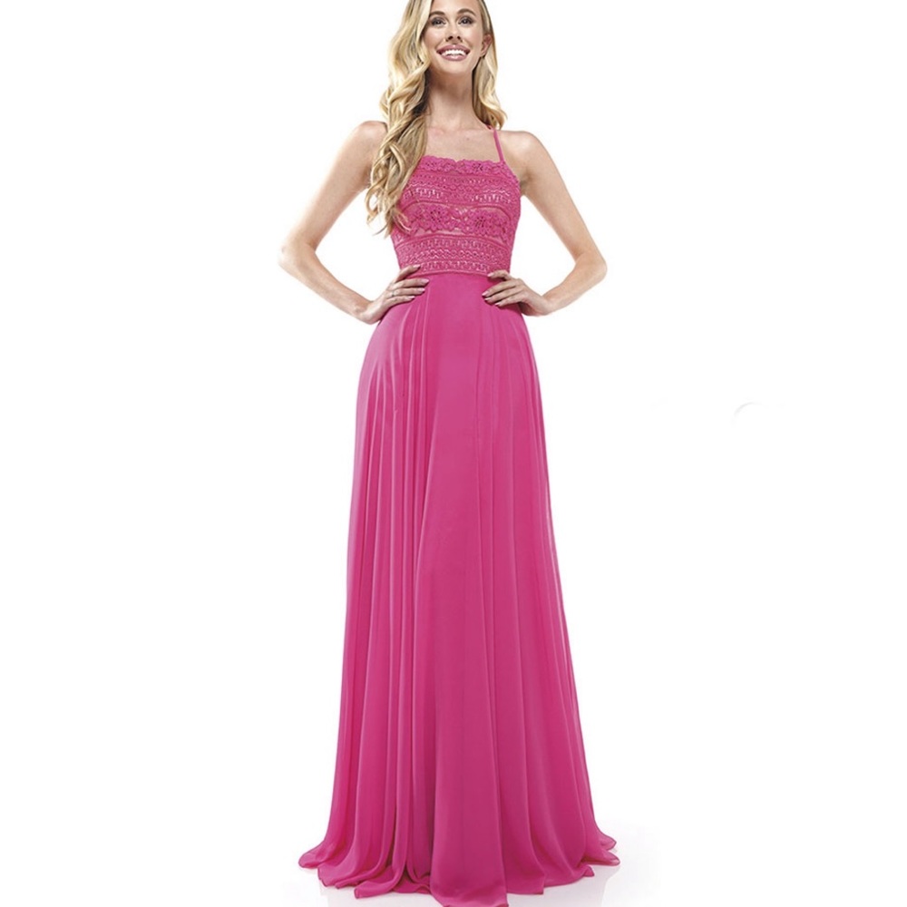 Glow Dress Strappy Back Lace Top Chiffon A-Line Gown